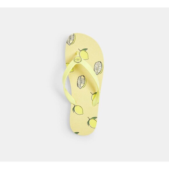 Coach Women's Light Khaki Zayn Flip Flop Fruit Print Sandals Size 11 - Picture 3 of 5